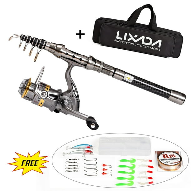 Details about / Fishing Rod And Reel Combo Full Kit Set Carrier Bag Pole Spinning Lures Hooks